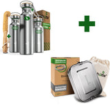 Abenteuer Bundle - Edelstahl Brotdose + Edelstahl Trinkflasche - Blockhütte - BH0001+BH0006