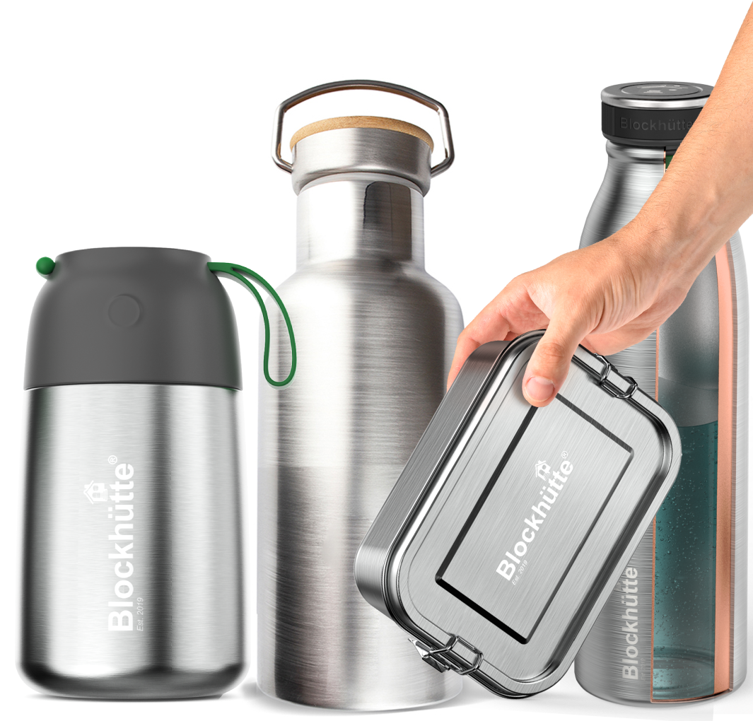 Blockhütte food flask, water bottle and lunch box with an engraved company logo