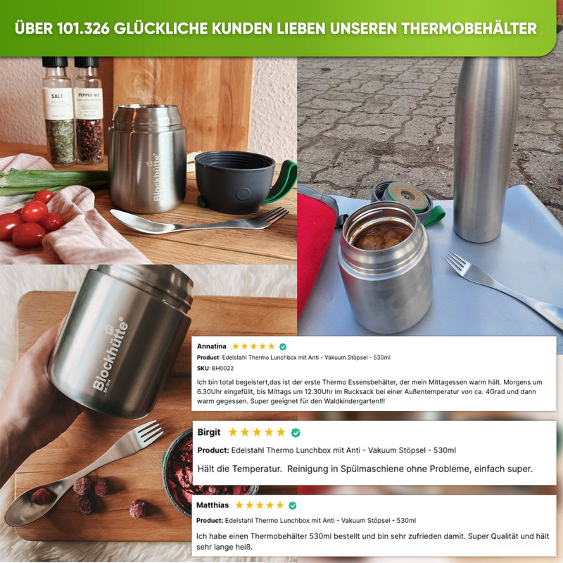 Edelstahl Thermo Lunchbox mit Anti - Vakuum Stöpsel - Blockhütte - BH0024