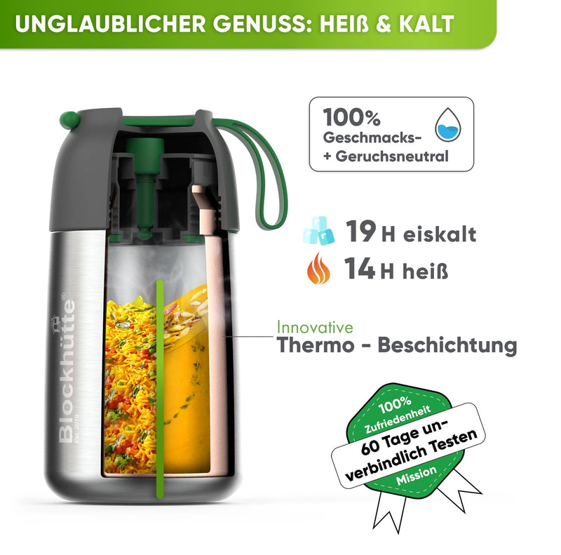 Edelstahl Thermo Lunchbox mit Anti - Vakuum Stöpsel - Blockhütte - BH0024