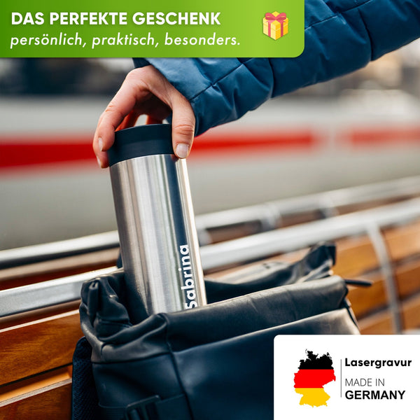 Individual Gravur für den Edelstahl Thermobecher | 354ml | Schwarz