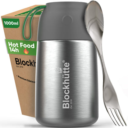 Insulated Food Flask Stainless Steel - Anti - Vacuum Lid - 1000ml - Blockhütte UK