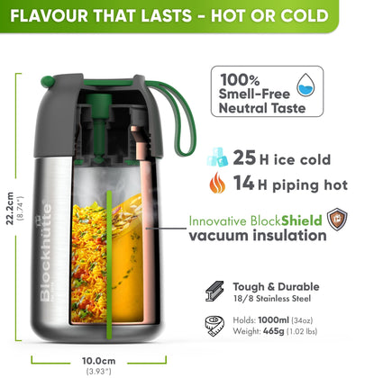 Insulated Food Flask Stainless Steel - Anti - Vacuum Lid - 530ml - Blockhütte UK