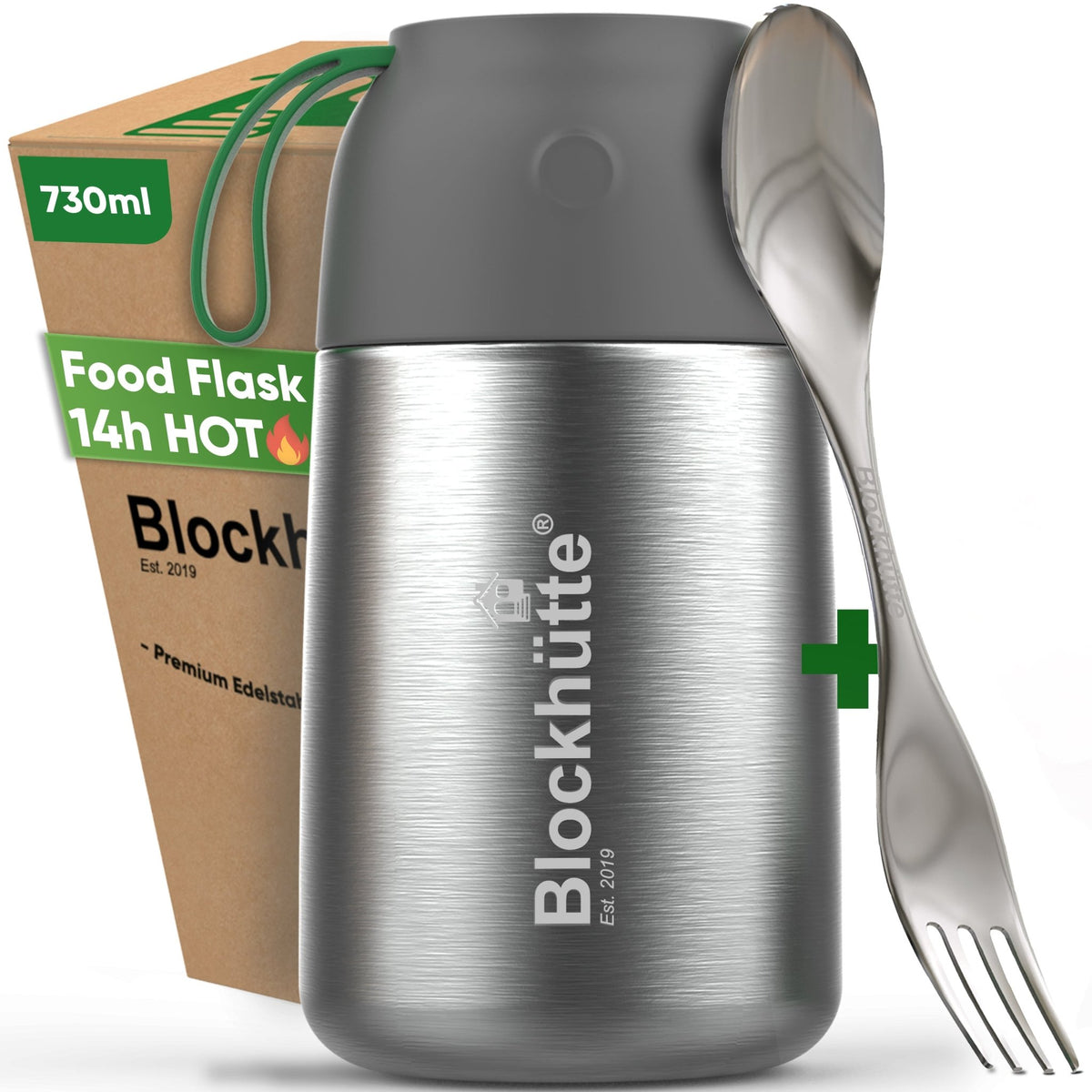 Insulated Stainless Steel Food Flask - Anti - Vacuum Lid - 1000ml - Blockhütte UK