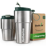 Personalised Stainless Steel Travel Mug for Coffee & Tea - Dark Green - Blockhütte UK