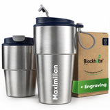 Personalised Stainless Steel Travel Mug for Coffee & Tea - Navy Blue - Blockhütte UK
