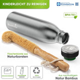 Premium Edelstahl Sport Trinkflasche isoliert mit [GRATIS Naturborsten - Bürste] - Blockhütte - BH0016