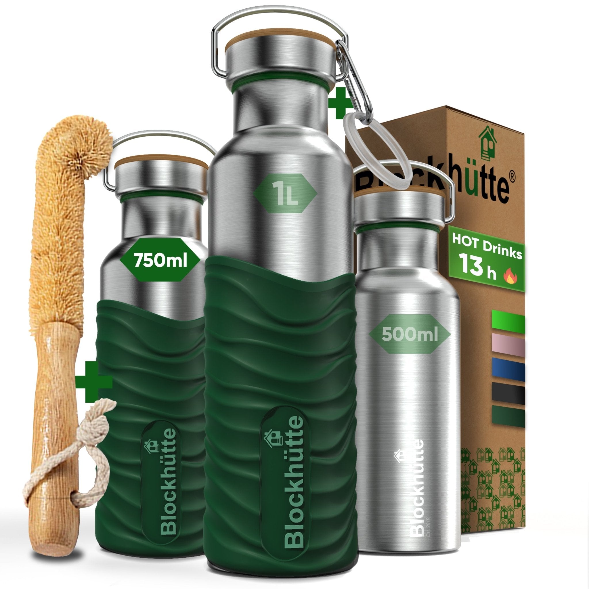 Premium Insulated Water Bottle - Stainless Steel with Soft - Touch Silicone Finish - 750ml - Blockhütte UK
