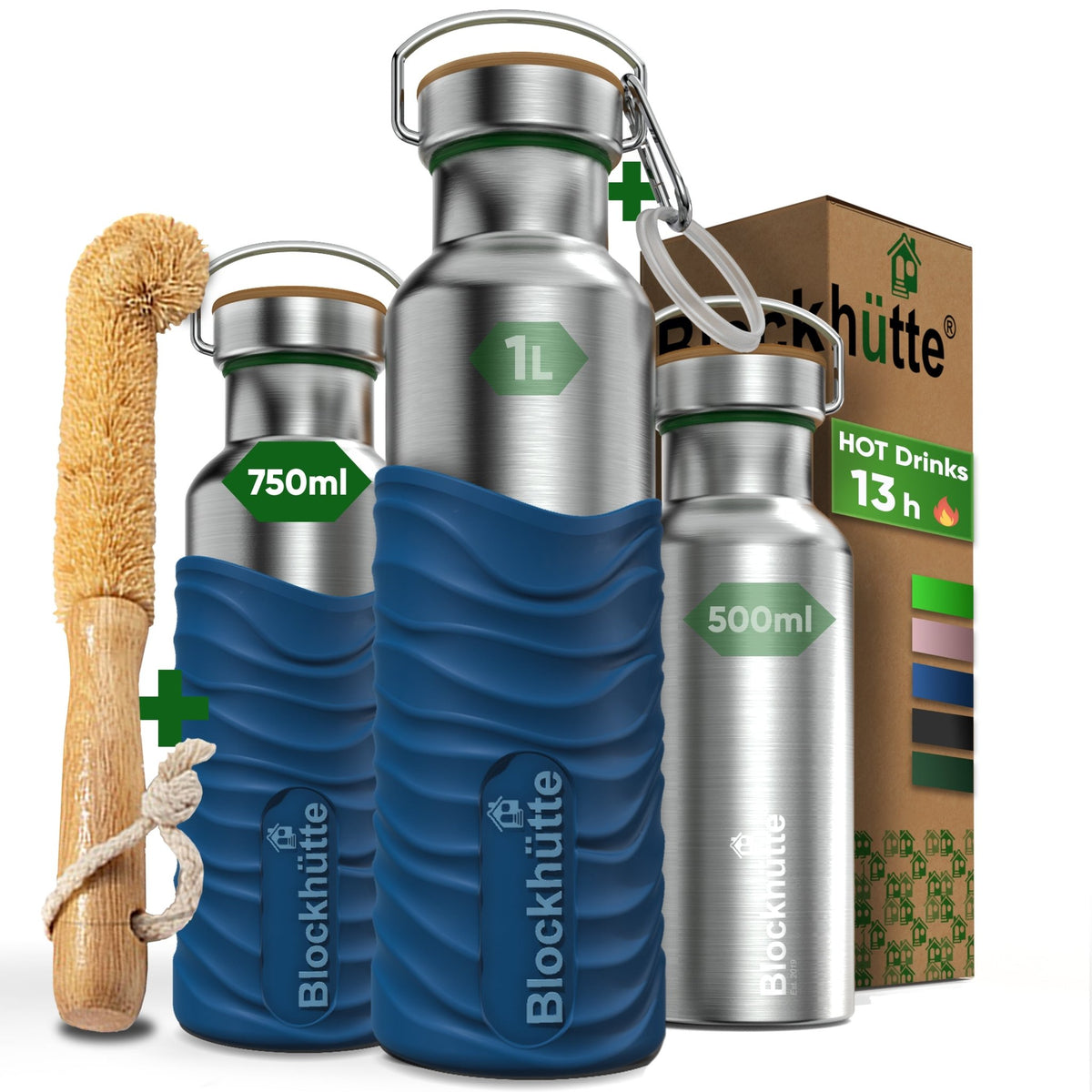 Premium Insulated Water Bottle - Stainless Steel with Soft - Touch Silicone Finish - 750ml - Blockhütte UK