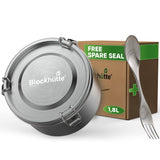 Round Stainless Steel Lunch Box - Leakproof with Spoon - 1800ml - Blockhütte UK