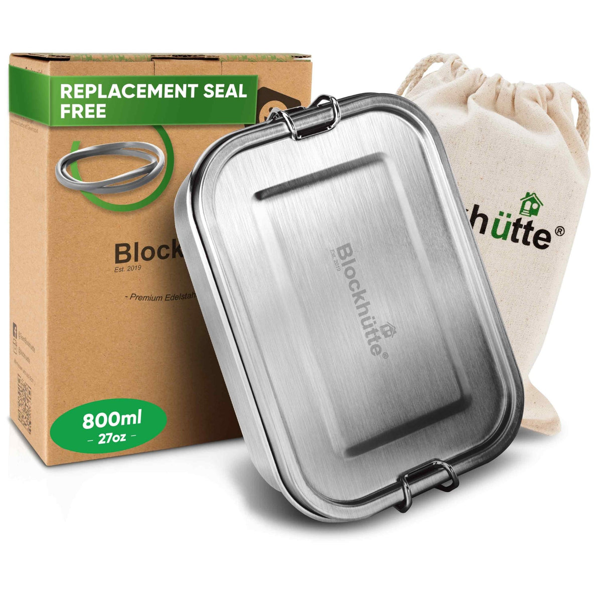 Stainless Steel Lunch Box - Premium Quality with 2 Dividers - 800ml - Blockhütte UK