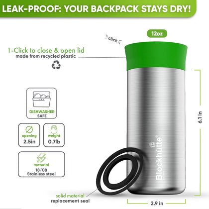 Travel Mug Stainless Steel for Coffee & Tea - 354ml - Blockhütte UK