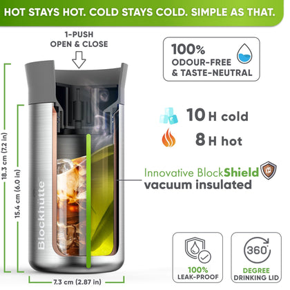 Travel Mug Stainless Steel for Coffee & Tea - 354ml - Blockhütte UK