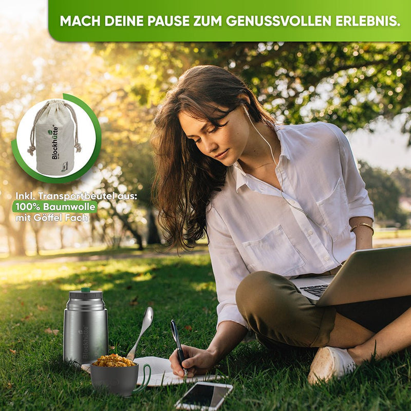 Edelstahl Thermo Lunchbox mit Anti - Vakuum Stöpsel - Blockhütte - BH0024