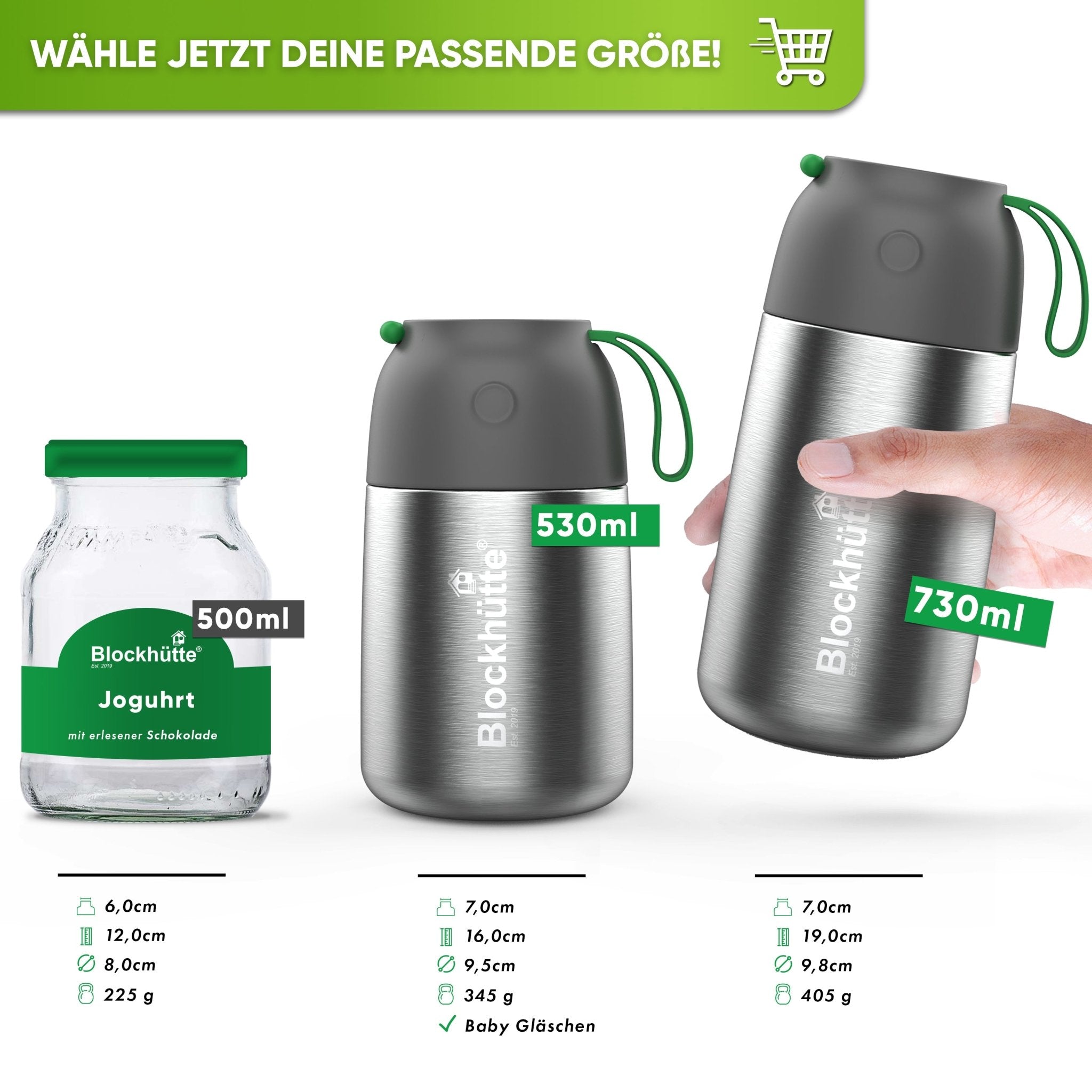 Freizeit Bundle - Edelstahl Thermobehälter + Edelstahl Sport Trinkflasche - Blockhütte - BH0024+BH0016
