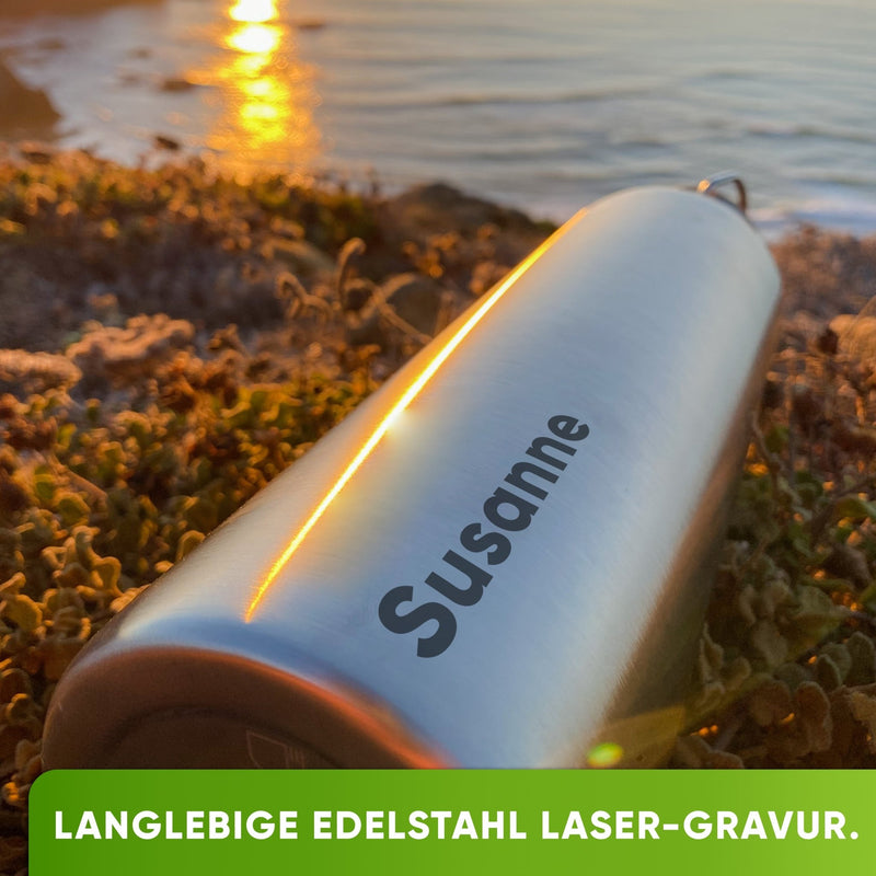 Individual Gravur für die Edelstahl Trinkflasche - Blockhütte - I_TFL_1000