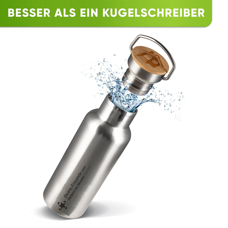 Individual Gravur für die Edelstahl Trinkflasche - Blockhütte - I_TFL_1000