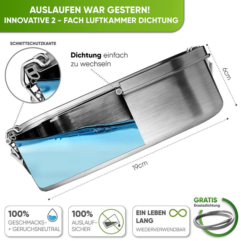 Premium Edelstahl Brotdose mit 2 Trennwänden - Blockhütte - BH0004