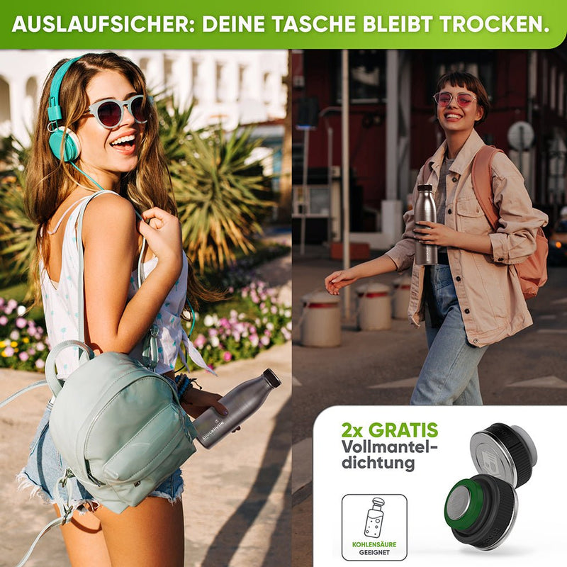 Premium Edelstahl Sport Trinkflasche isoliert mit [GRATIS Naturborsten - Bürste] - Blockhütte - BH0016